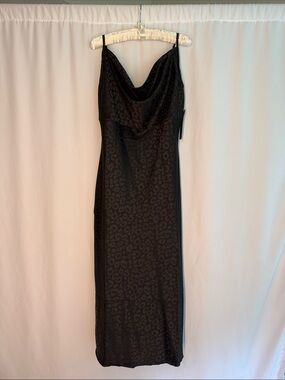 Fashion Nova Black Leopard Midi Slip Dress